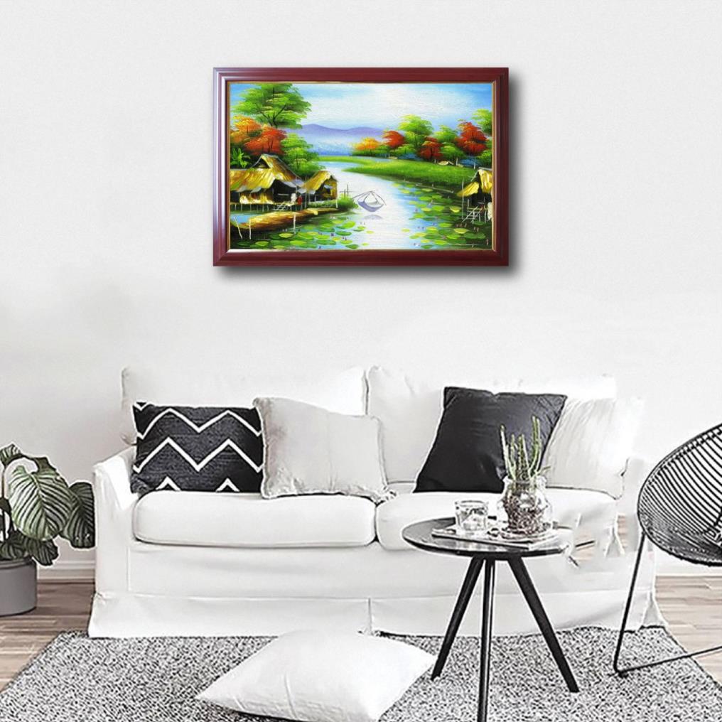 Tranh treo tường trang trí phòng khách, văn phòng, tranh canvas phong cảnh đồng quê, phong cảnh ven sông TDQ-33