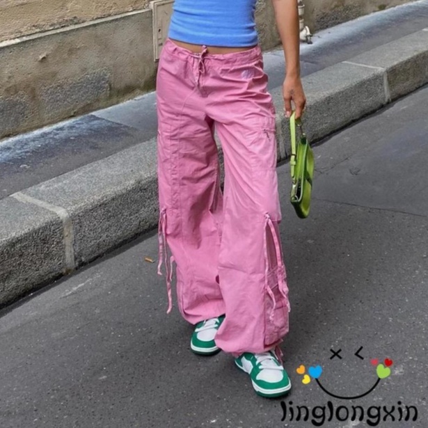 Quần Jogger Thể Thao Lưng Thấp Phối Túi Phong Cách Gothic Thời Trang Mùa Hè Cho Nữ Linglongxi2-Y2K