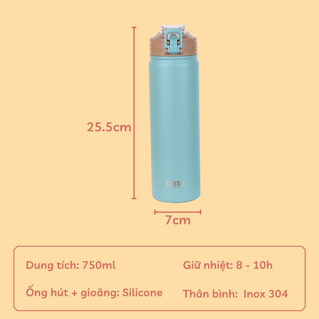 Bình nước giữ nhiệt inox 304 cao cấp 750ml, bình nước có ống hút silicone, giữ nhiệt 8H