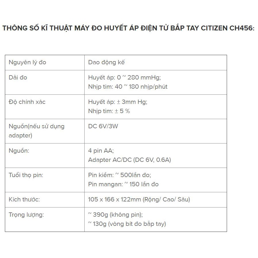 Máy đo huyết áp điện tử bắp tay Citizen CH456 Nhật Bản loại tốt nhất (vượt trội hơn omron hem 7121 và jpn600)