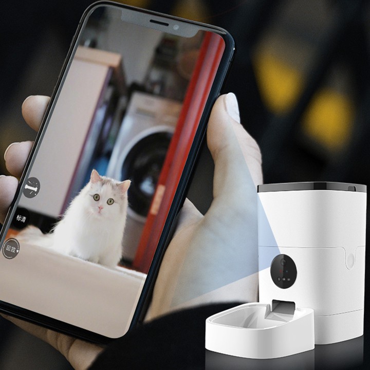 Máy cho mèo ăn tự động kết nối wifi có camera có app máy ăn cho mèo tự động dung tích lớn 6L giúp bạn chăm sóc bé yêu