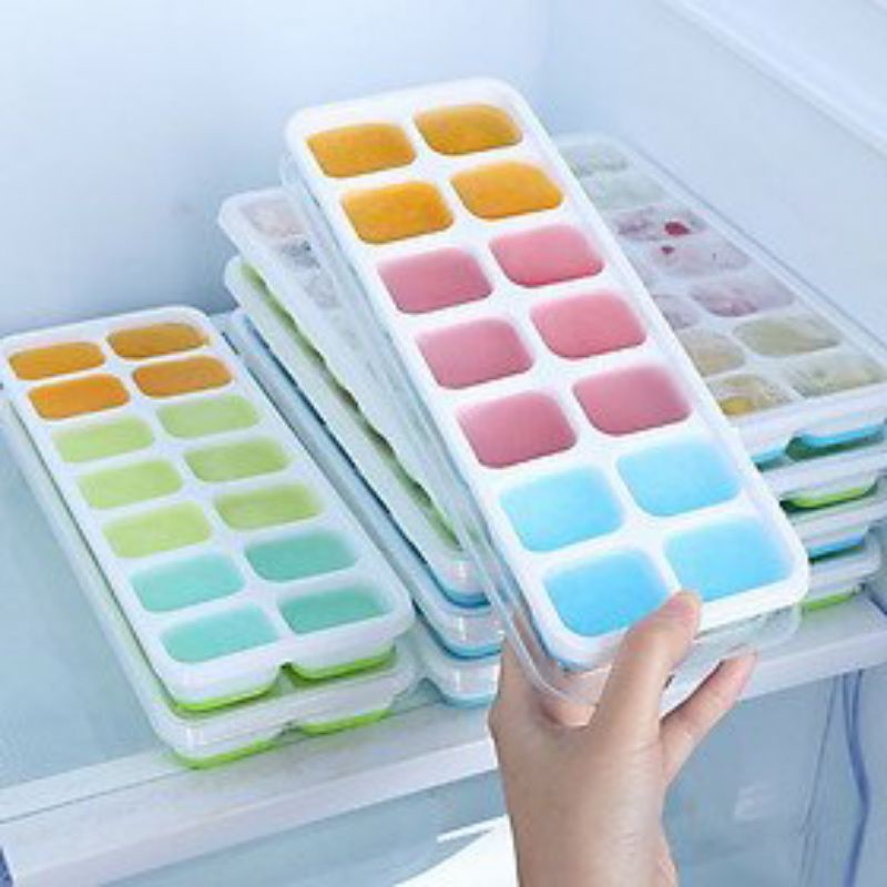 (PT) Khay làm đá silicon có nắp đậy tránh bụi bẩn. Tiện dụng.