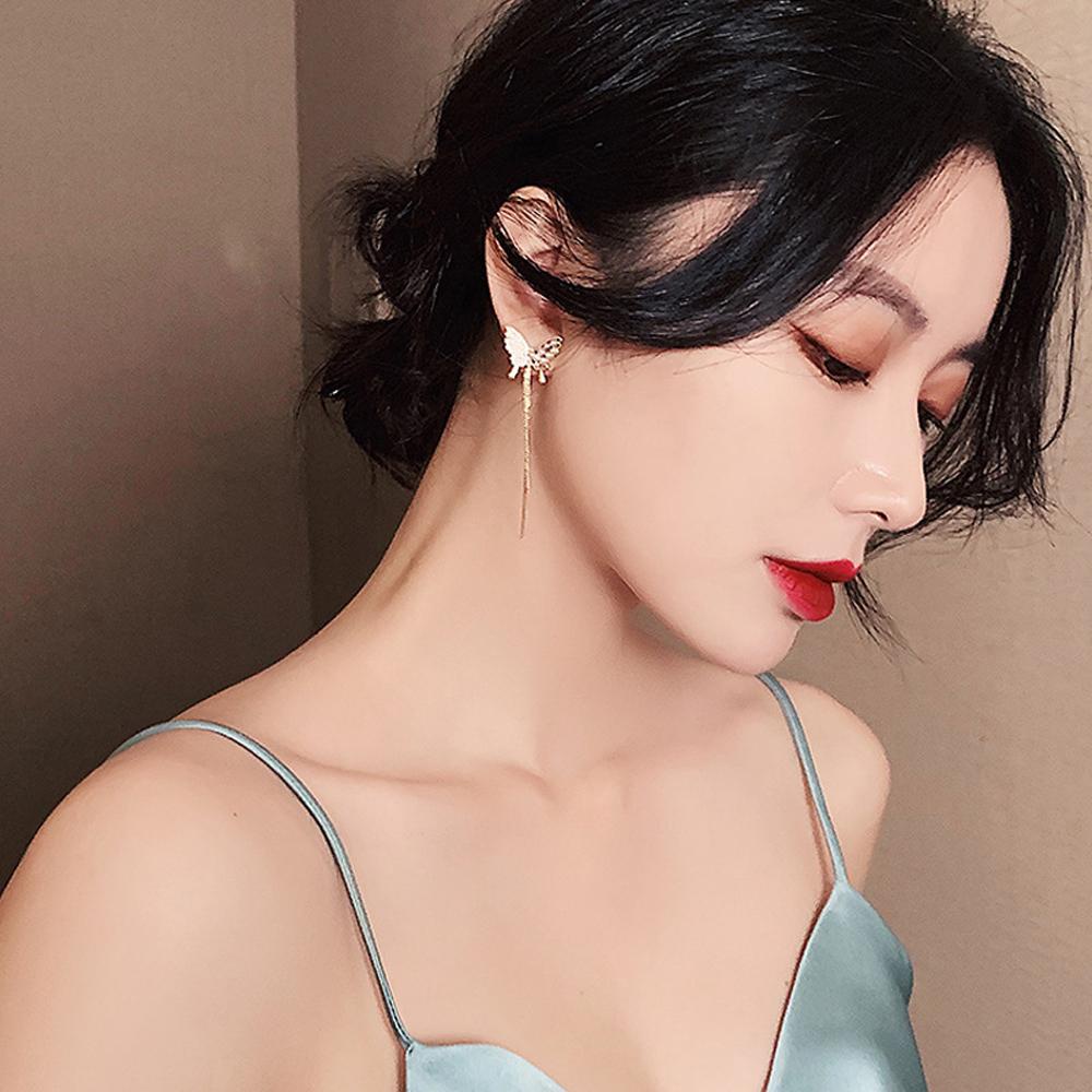 EXPEN Bông Tai Dáng Dài Mặt Hình Bướm Đính Đá Ngọt Ngào Thời Trang Mới