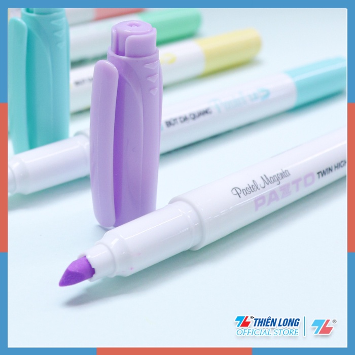 Bút dạ quang 2 đầu màu Pastel Thiên Long Pazto HL016 - Bút dạ quang rửa được - Không để lại vết khi Photocopy