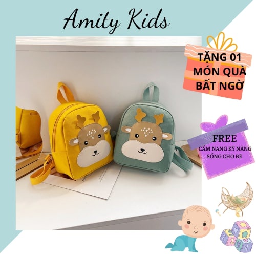 Cặp Sách Đi Học Cho Bé Gái Bé Trai Mẫu Giáo Mầm Non Amity Kids Họa Tiết Tuần Lộc Đáng Yêu