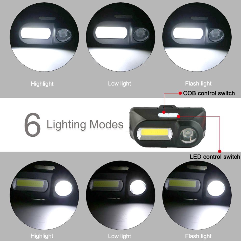 Đèn LED COB XPE 6 chế độ điều chỉnh thiết kế có thể sạc lại đeo đầu tiện dụng dùng cho hoạt động ngoài trời