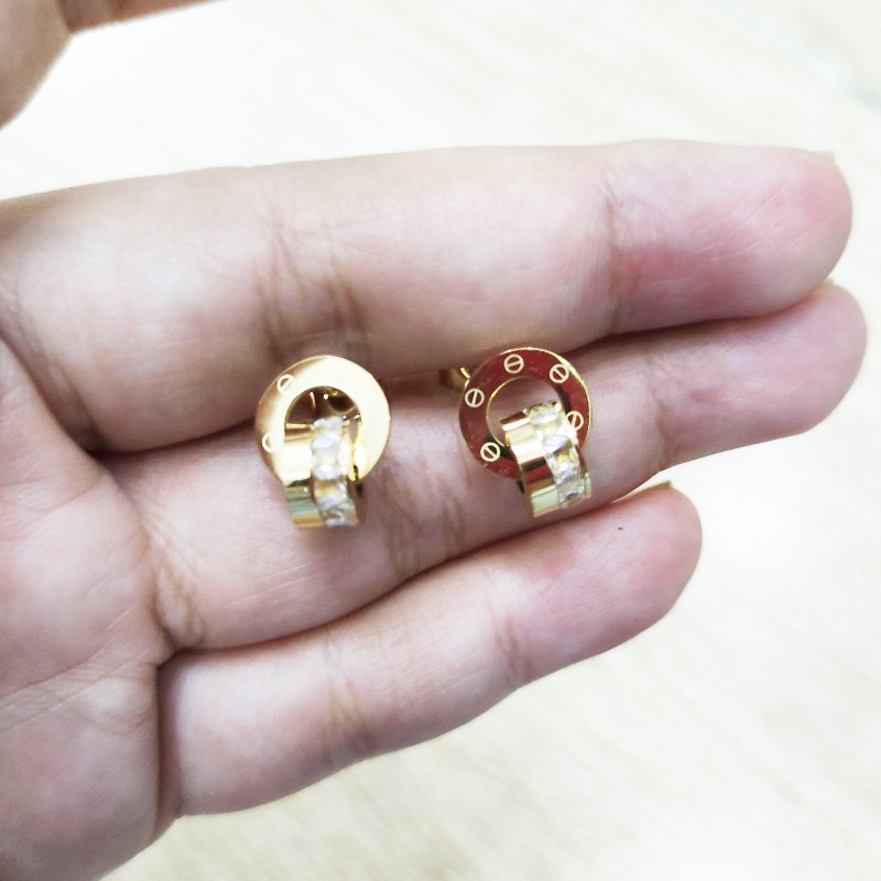 Bông Tai 2 Khoen Tròn Lồng Nhau Titan Ko Han Rỉ TT 3991