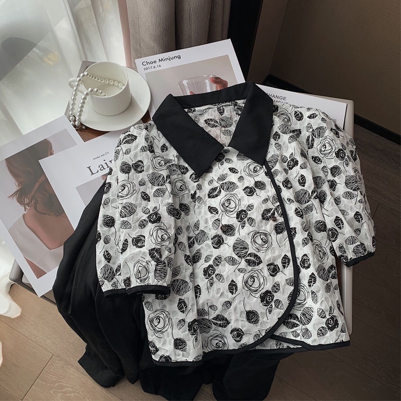 Áo Kiểu Tay Ngắn Phồng Họa Tiết Sọc Caro Phong Cách Pháp Ngọt Ngào Thời Trang Mùa Hè Mới Cho Nữ