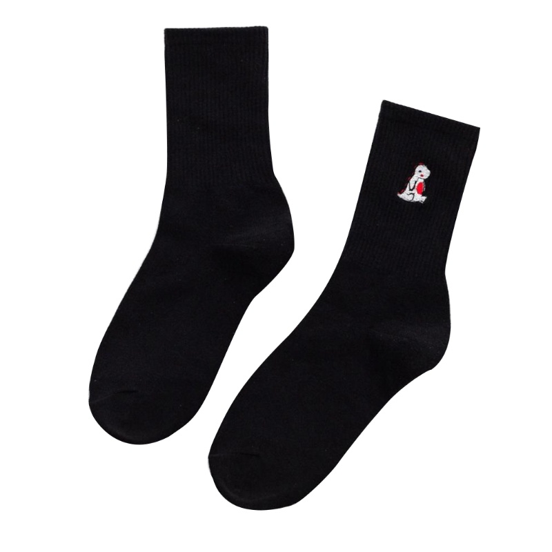 XIXI Vớ cotton cổ cao màu trơn thêu hình khủng long dễ thương phong cách Harajuku Nhật Bản cho nữ