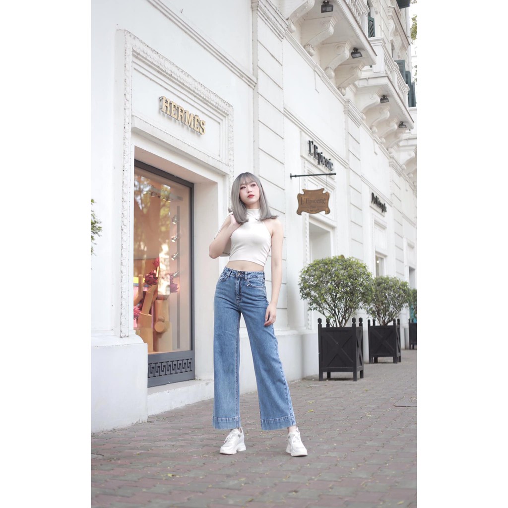 Quần jeans ống rộng 02 màu khói đá - kiểu gấu mới