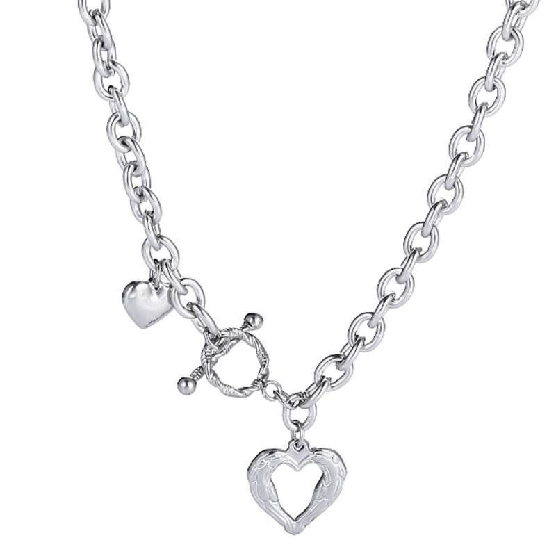 Vòng cổ thép titan mặt hình trái tim phong cách hip hop đơn giản thời trang cho nữ