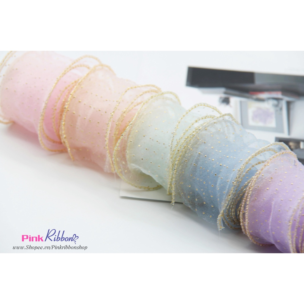RB viền bô đê kim tuyến chấm bi nhũ 4cm