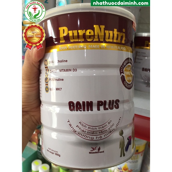 Sữa Bột PureNutri Gain Plus 900g - Kích Thích Thèm Ăn, Phát Triển Tầm Vóc, Tăng Cường Hệ Miễn Dịch