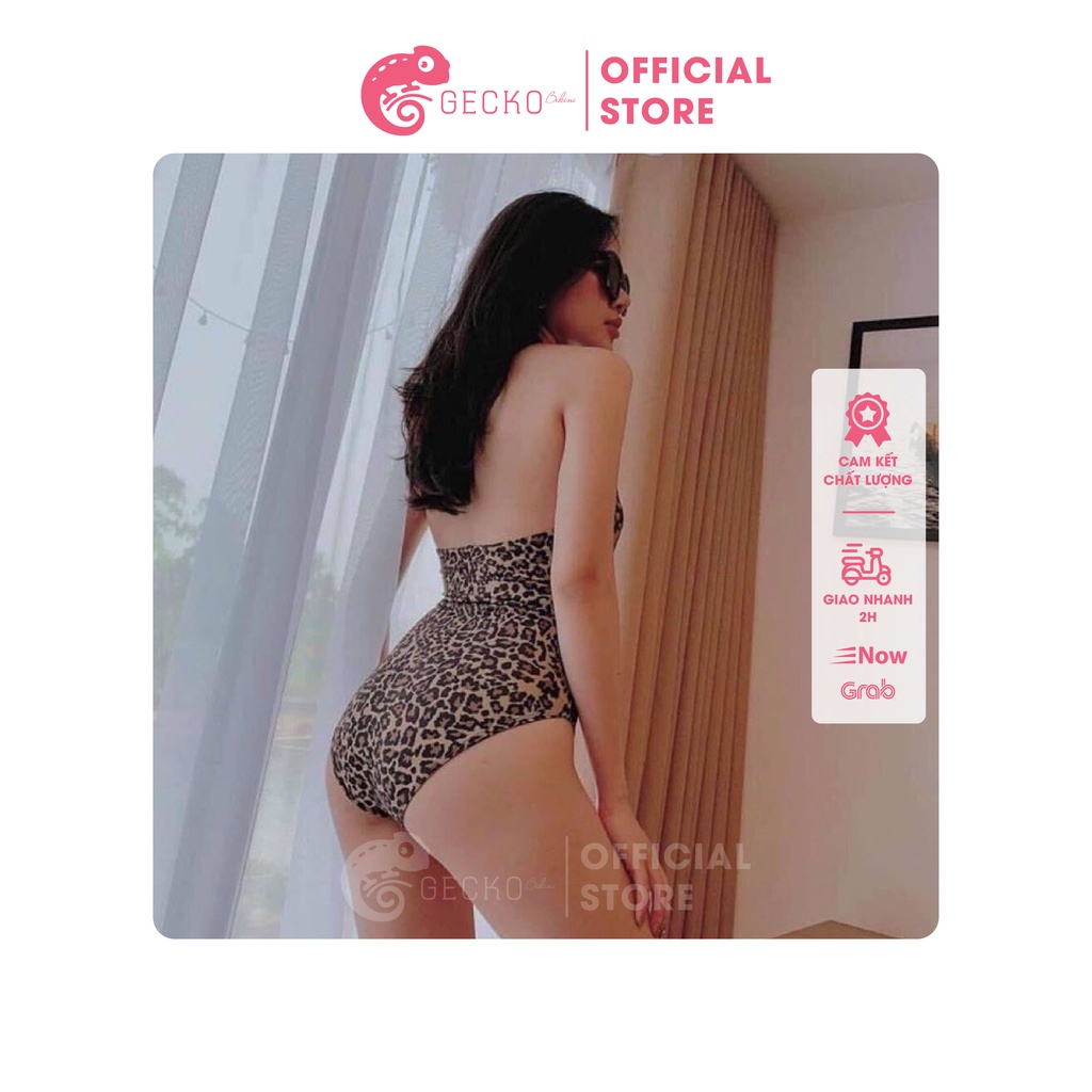 Bikini Đồ Bơi 1 Mảnh Da Beo và Đen Đắp Chéo GK0138 (Ảnh Thật)