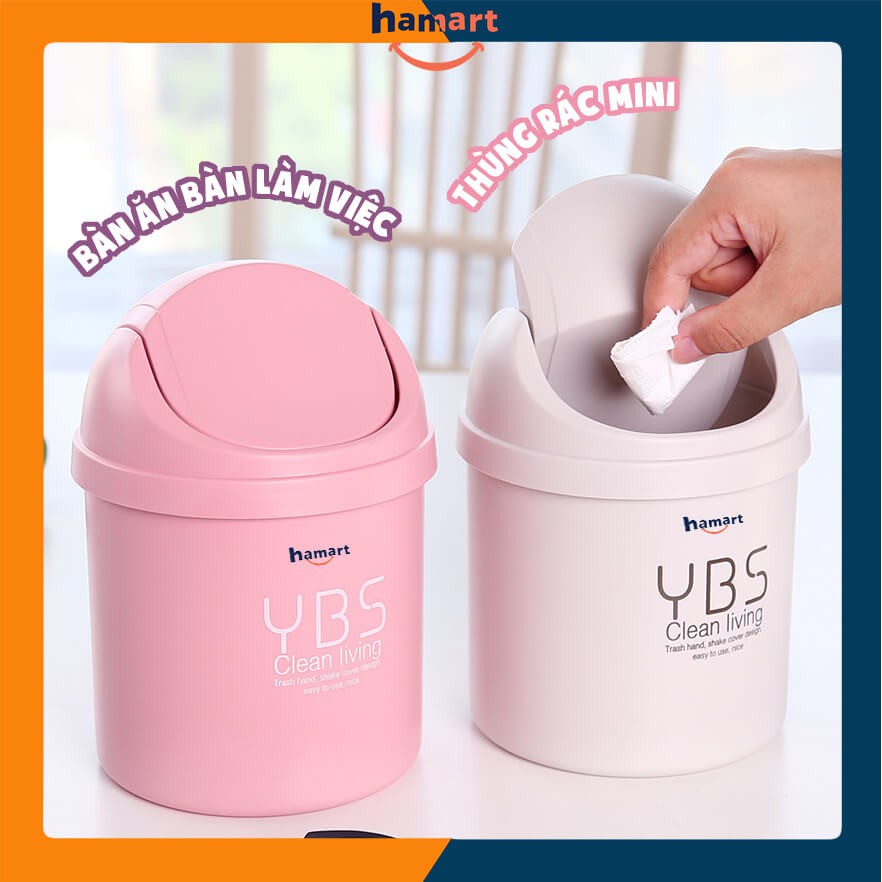 Thùng Rác Mini Để Bàn YBS Văn Phòng Thùng Rác Nhỏ Có Nắp Đậy Bằng Nhựa Tiện Lợi [3 SẮC]