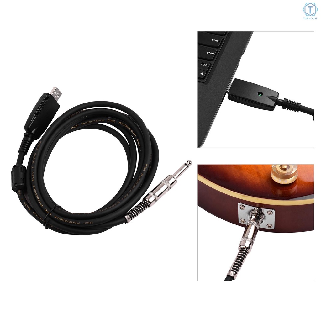 Te USB Guitar Andio Cable USB Male Interface to 6.35mm (1/4inch) Mono Electric Guitar Connection Cable Professional Guitar to PC USB Link Recording Cable Compatible with Windows / MacOS- Supports Both 44.1 kHz and 48 kHz Sample Rate Providing Sound