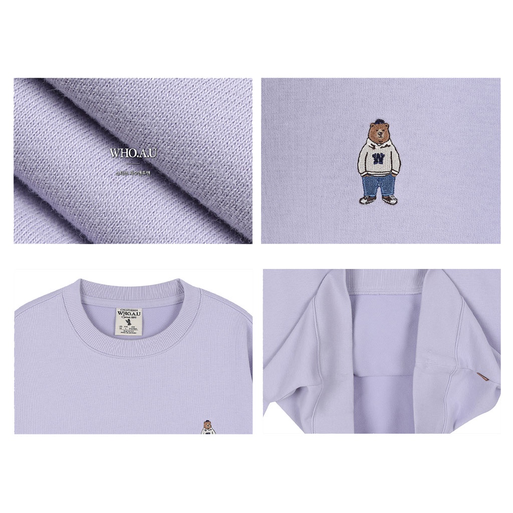Áo sweater WHO.A.U màu trơn họa tiết gấu Steve WHMWC2203U