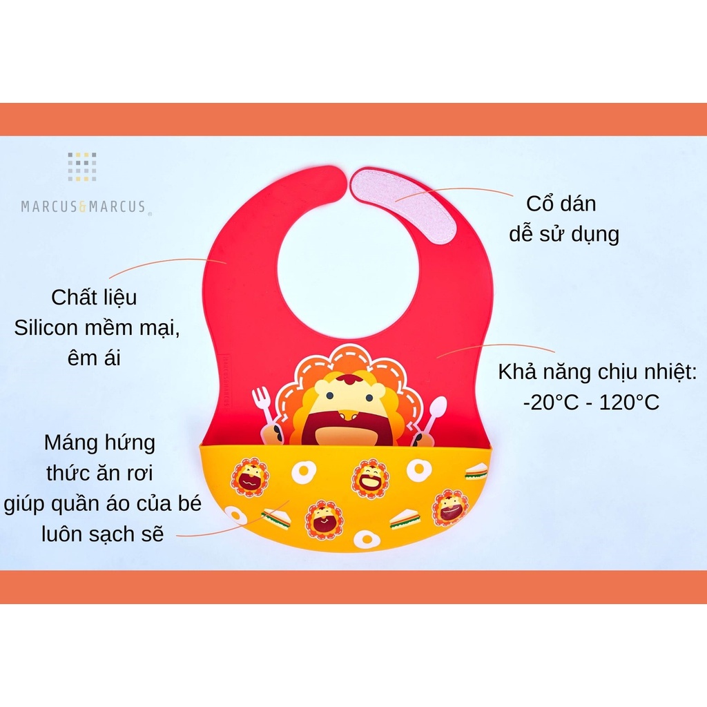 Yếm silicon ăn dặm cổ dán cao cấp an toàn cho bé từ 6 tháng Marcus & Marcus chính hãng - Marcus - Liin Shop