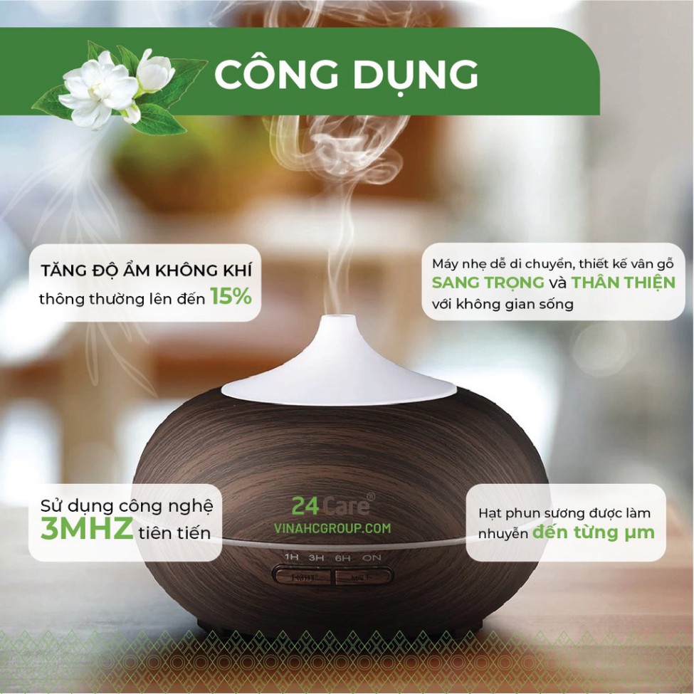 Máy khuếch tán tinh dầu 24Care hình bí ngô màu đen công suất 10W dung tích 500ml có chế độ hẹn giờ