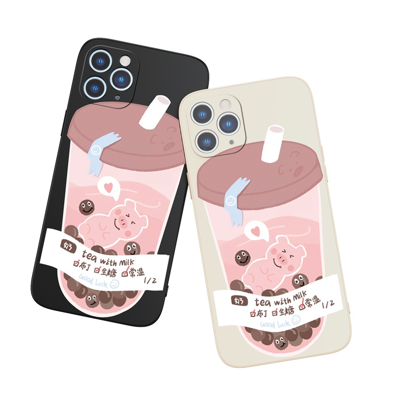 Ốp lưng iphone Ốp điện thoại SUNTAIHO silicon mềm hình bình trà sữa cho iphone 13 12 11 mini pro x xr xs max 7/8 plus