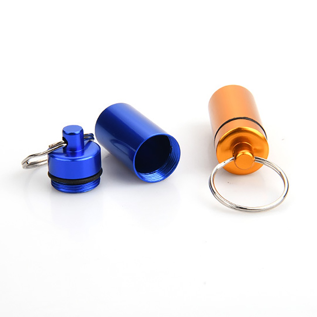 BR-Mini Pill Case Portable Aluminum Pill Box Waterproof Airtight Storage with Key Ring