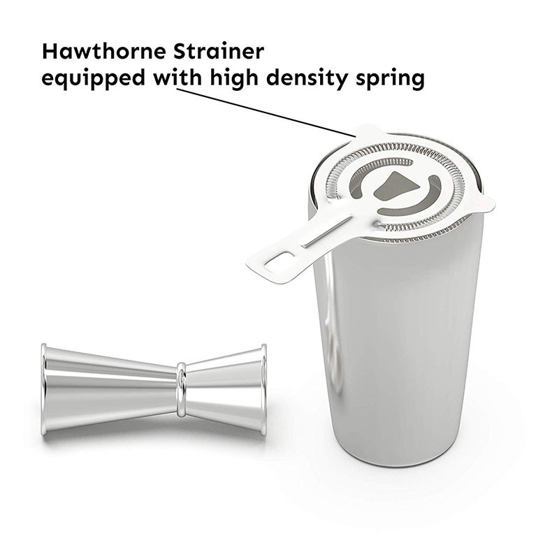 Cocktail Shaker Set: Professional Boston Shaker, Cocktail Strainer and Jigger Set. 4 Piece Premium Stainless Steel Bar Supplies for Awesome Cocktail Mixing Experience