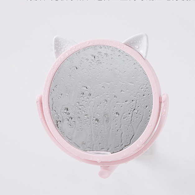 &lt;Tặng Sticker&gt; Gương Trang Điểm Gắn Tường Tiện Lợi Xoay 360 Độ Mẫu Tai Mèo Cute Treo Tường U140