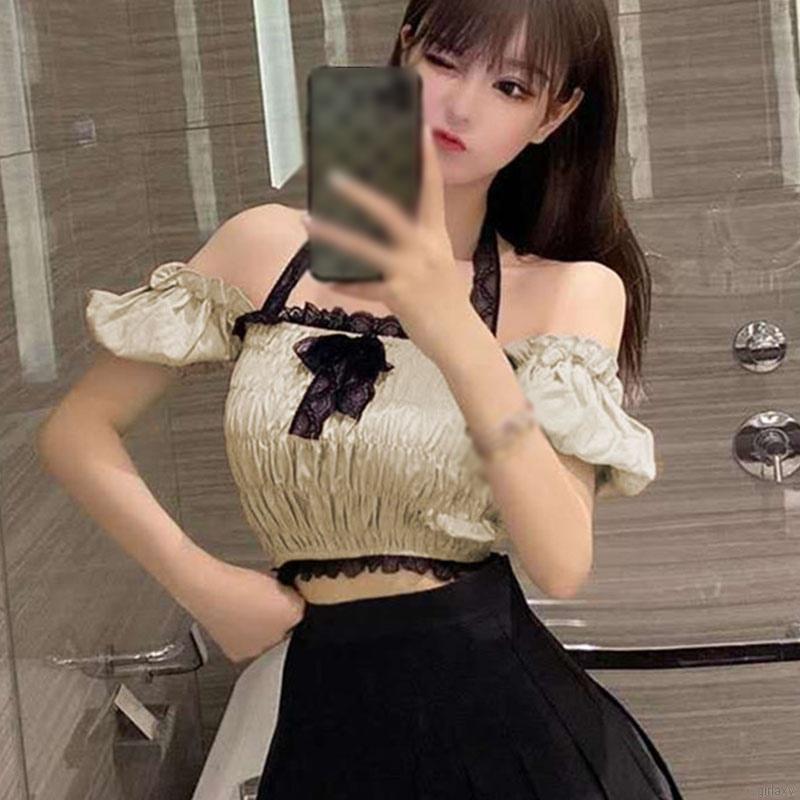 Áo Croptop Tay Phồng Thiết Kế Trễ Vai Phong Cách Hàn Quốc Dành Cho Nữ