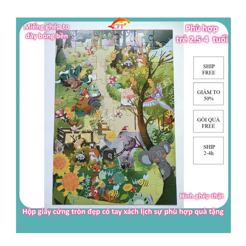 Xếp hình cho bé từ 3 tuổi bộ ghép hình puzzle 60 mảnh Fullmario cao cấp 6 chủ đề khủng long ô tô cá heo con vật ..