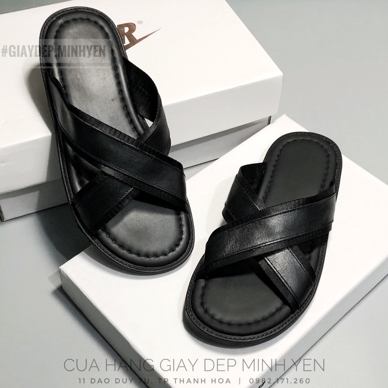 DA THẬT - DÉP DA NAM ĐẾ MỎNG KIỂU QUAI CHÉO DN2276