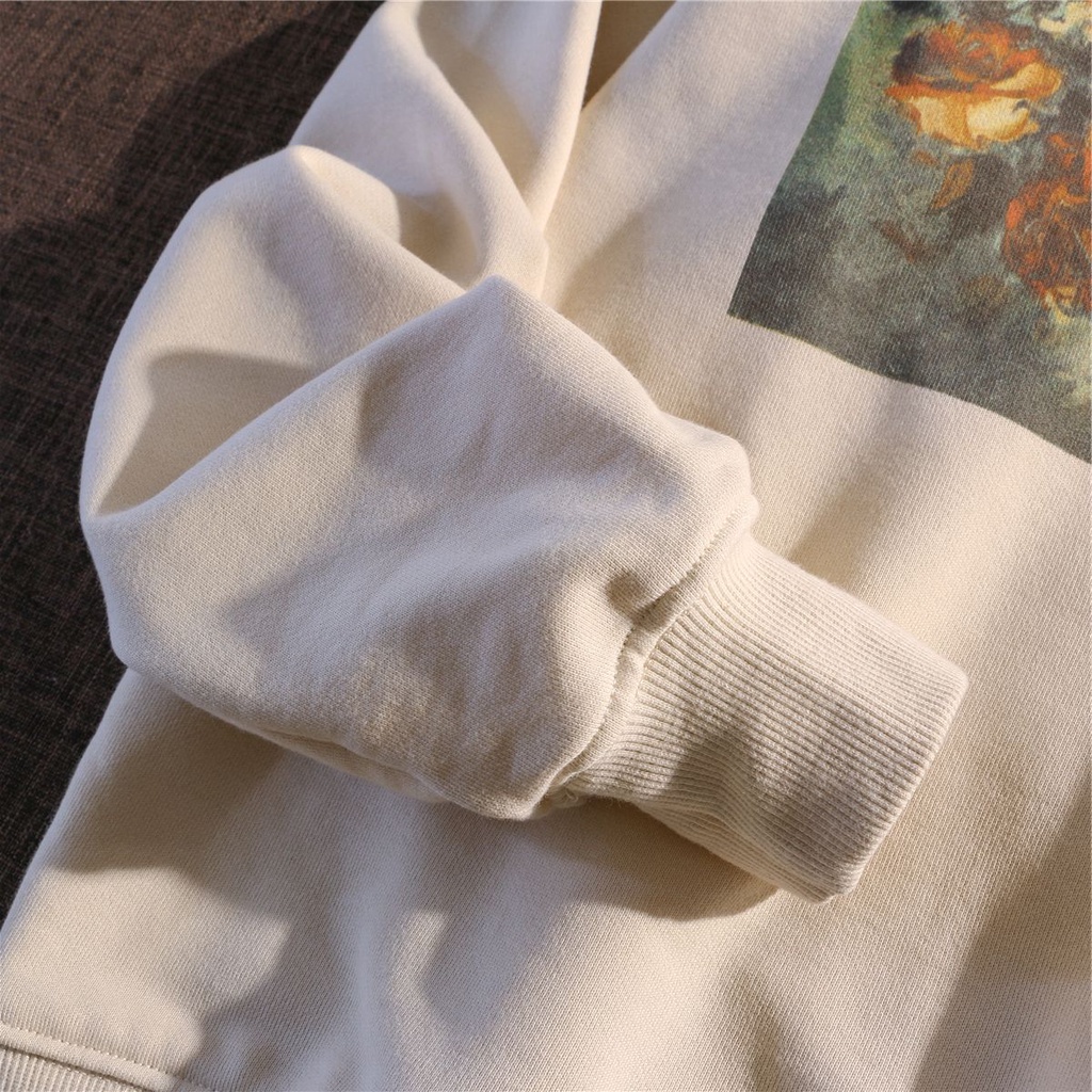 Porozi  Áo Sweater Tay Dài Lót Nhung In Họa Tiết Phong Cách Retro Hàn Quốc