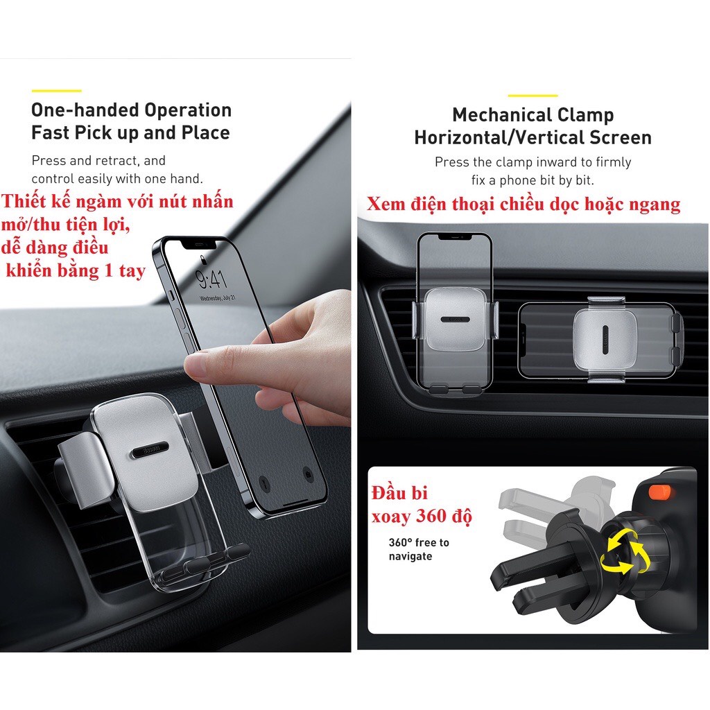 Giá đỡ điện thoại Gắn Cửa Gió Trên Ô tô Baseus Chắc Chắn Xoay Được 360 độ Easy Control Pro Clamp Car Mount Holder