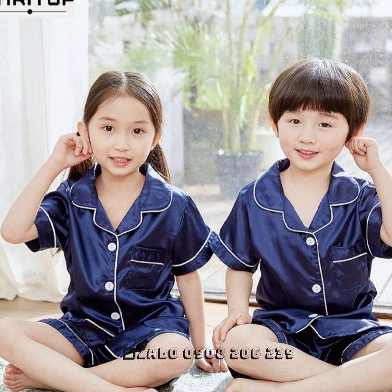 Bộ pijama cộc tay quần đùi bé trai bé gái chất phi lụa cao cấp 11 đến 45kg 083