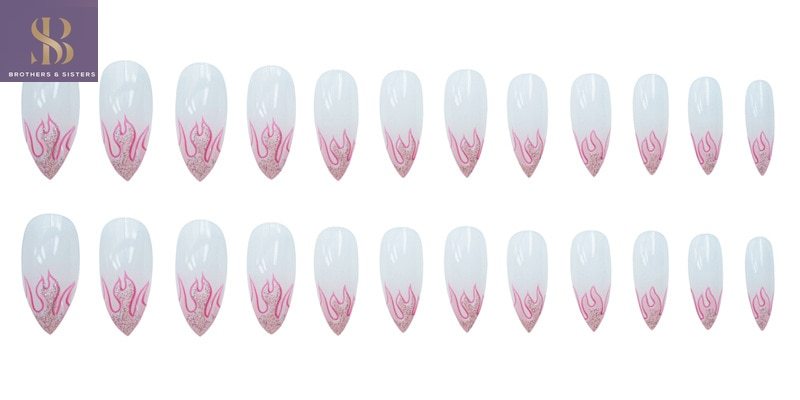 Set of 24 Cute Pink False Nails，false pedicure，pre-glued false nails