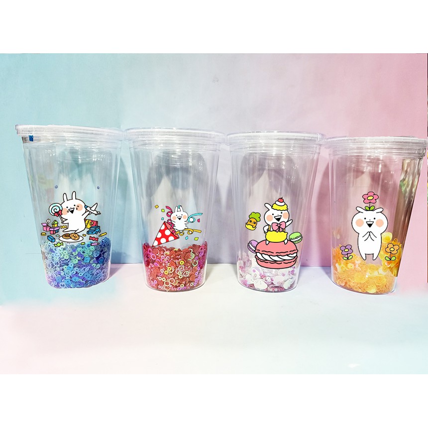 cốc 2 lớp thỏ usagyuuun kim tuyến CNKI41 cốc giữ nhiệt ly 2 lớp cốc làm lạnh dễ thương 500ml