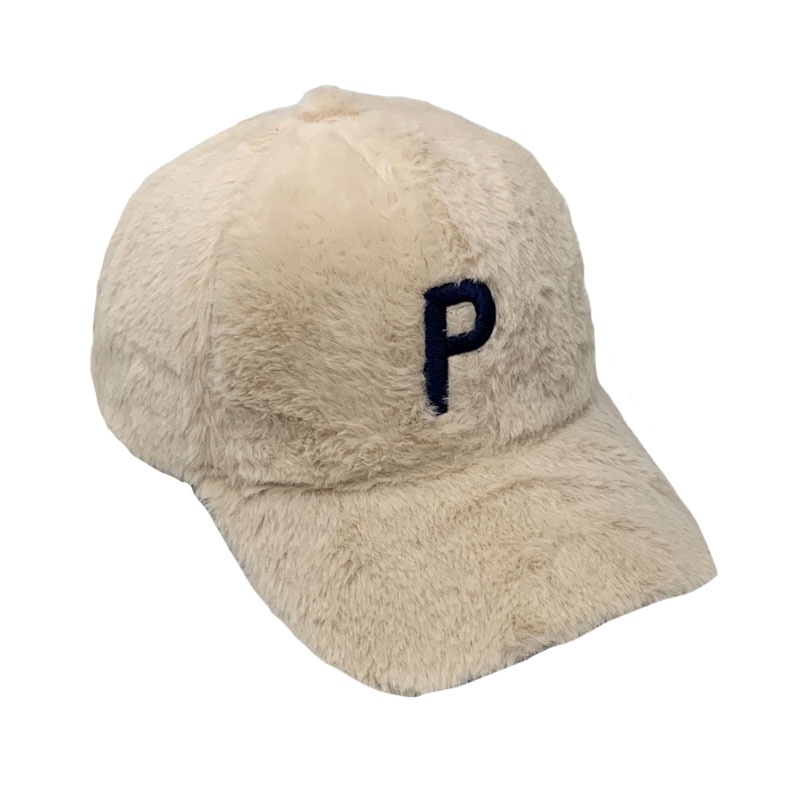 Mũ Lưỡi Trai Phối Lông Thêu Chữ P Phong Cách Hàn Quốc Thời Trang Thu Đông Cho Nữ