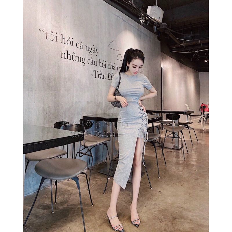 Đầm body xẻ tà đan dây