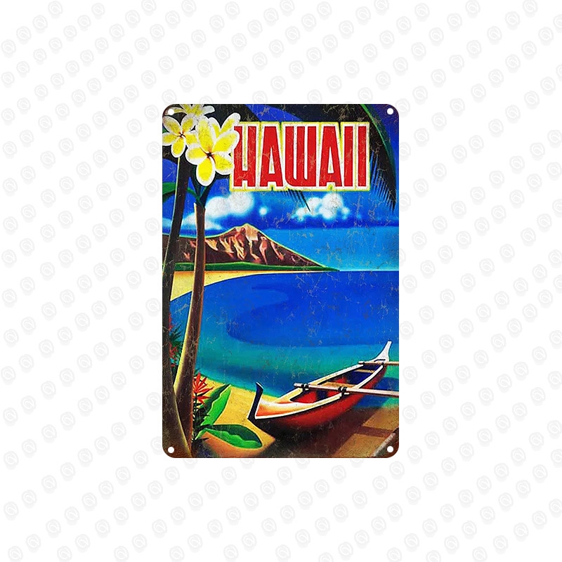 Bảng Thiếc Treo Tường Trang Trí Nhà Hàng / Tiệm Cắt Tóc / Quán Bar / Quán Cà Phê Phong Cách Hawaii