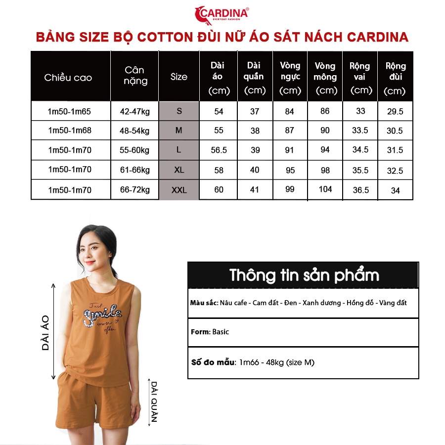 Đồ Bộ Nữ 𝐂𝐀𝐑𝐃𝐈𝐍𝐀 Chất Cotton Nhật Cao Cấp Quần Đùi Áo Sát Nách Co Giãn 4 Chiều Thoáng Mát 2CF09