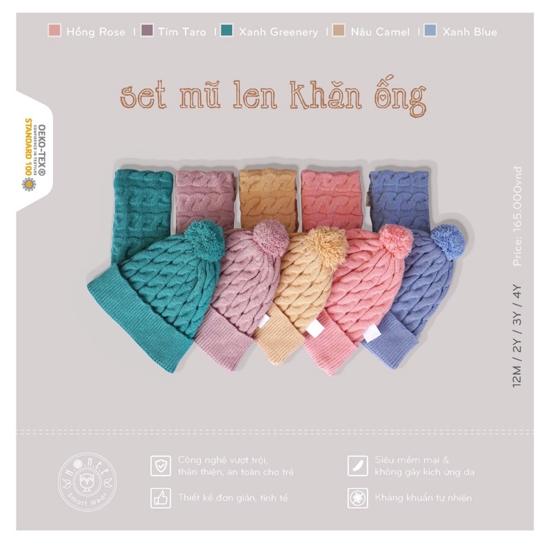 Set mũ len và khăn ống len Ấm áp mềm mại cho bé yêu