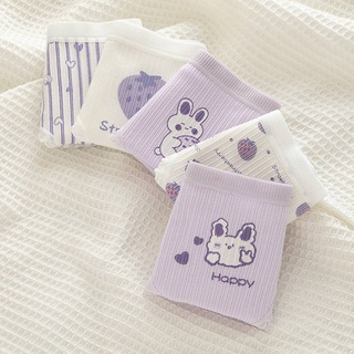 Quần lót màu tím họa tiết thỏ hoạt hình dễ thương bằng cotton phối ren phong cách Nhật Bản cho bé gái