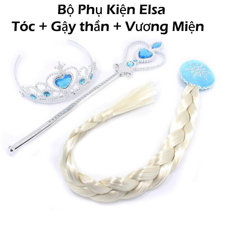 Đồ chơi phụ kiện gậy thần + tóc + vương miệng hóa trang Elsa cho bé gái xinh xắn