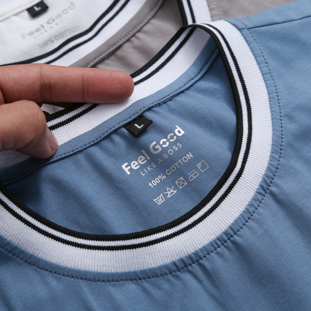 Áo thun Nam Feel Good Basic Tee  Bo Viền Cổ phông trơn tay ngắn form regular fit chất liệu cotton