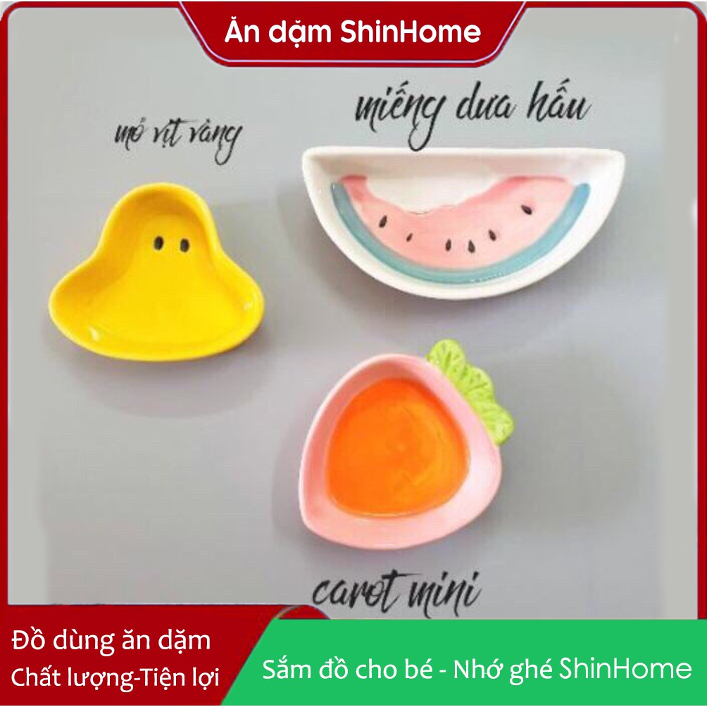 Đĩa chén sứ ăn dặm cao cấp cà rốt, vịt vàng, dưa hấu mini - 50ml - 70ml