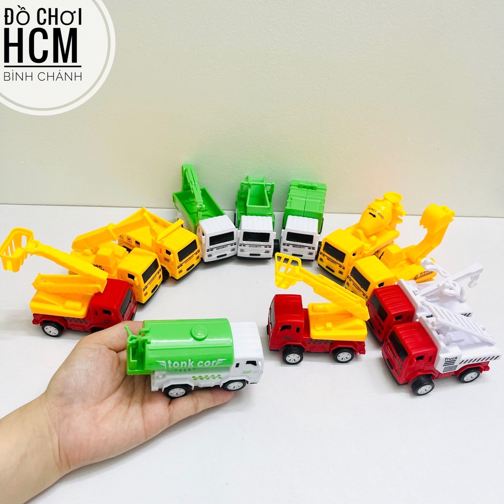 Đồ chơi giải trí mô hình xe công trình, xe cứu hoả, xe môi trường đà đẩy dành cho bé thích khám phá các loại xe chạy đà