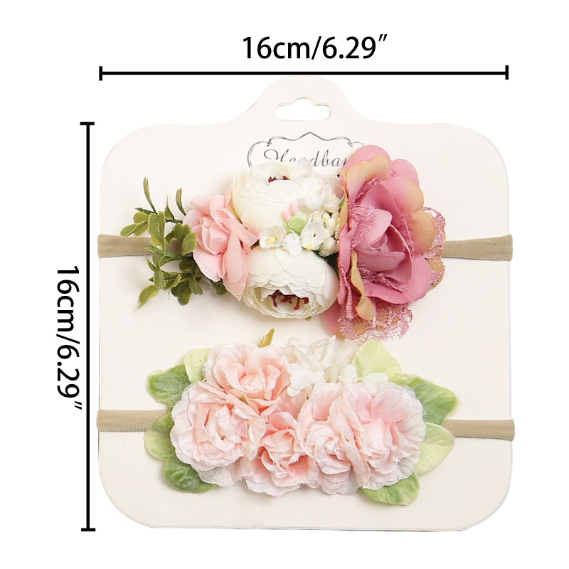 Bộ 2 Băng Đô Đội Đầu Bằng Nylon Co Giãn Gắn Hoa Giả Cho Bé Gái