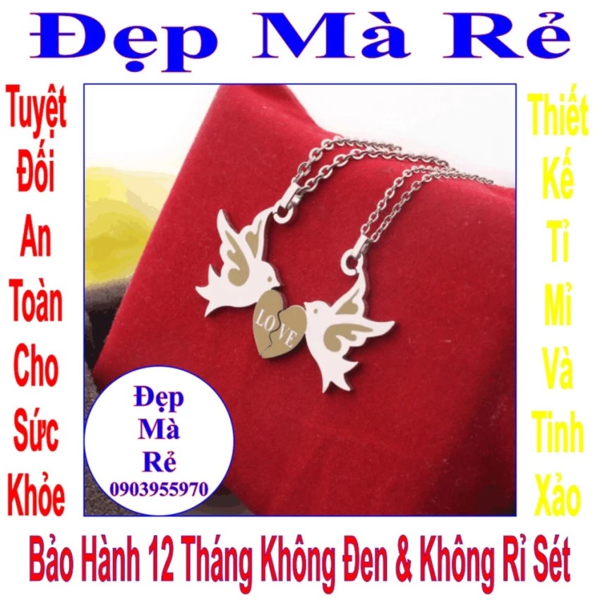 Dây chuyền cặp đẹp  hình đôi chim bồ câu khắc chữ LOVE - Giá bán như trên là 1 cặp = 2 sợi như hình