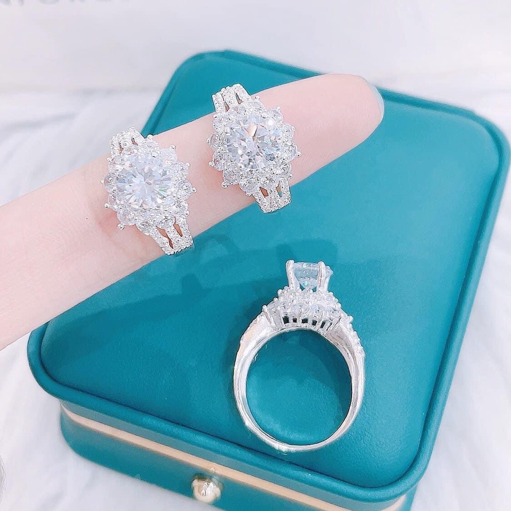Nhẫn nữ bạc ta mặt hoa đá lấp lánh cực xinh, Trang sức bạc Evasilver