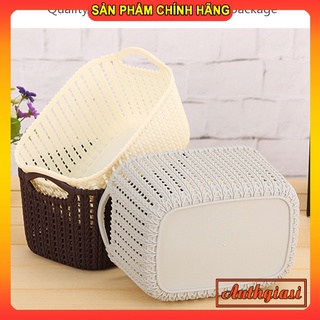 Rổ nhựa giả đan mây đựng đồ có quai cầm Giỏ nhựa đan kiểu dáng Hàn Quốc size cỡ vừa rất đẹp, gọn gàng