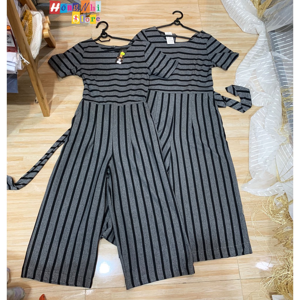 JUMPSUIT SỌC THẮT EO QUẦN LỬNG ỐNG RỘNG CAO CẤP